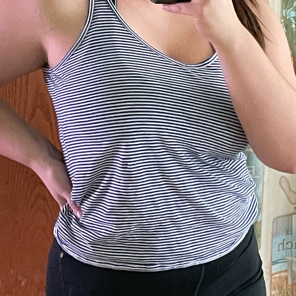 Blue and white striped tank top